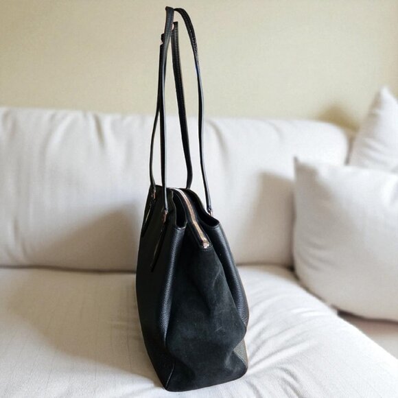 KATE SPADE (LG) TRIPLE COMPARTMENT TOTE Black Pebbled Leather and Suede Side - Picture 7 of 13